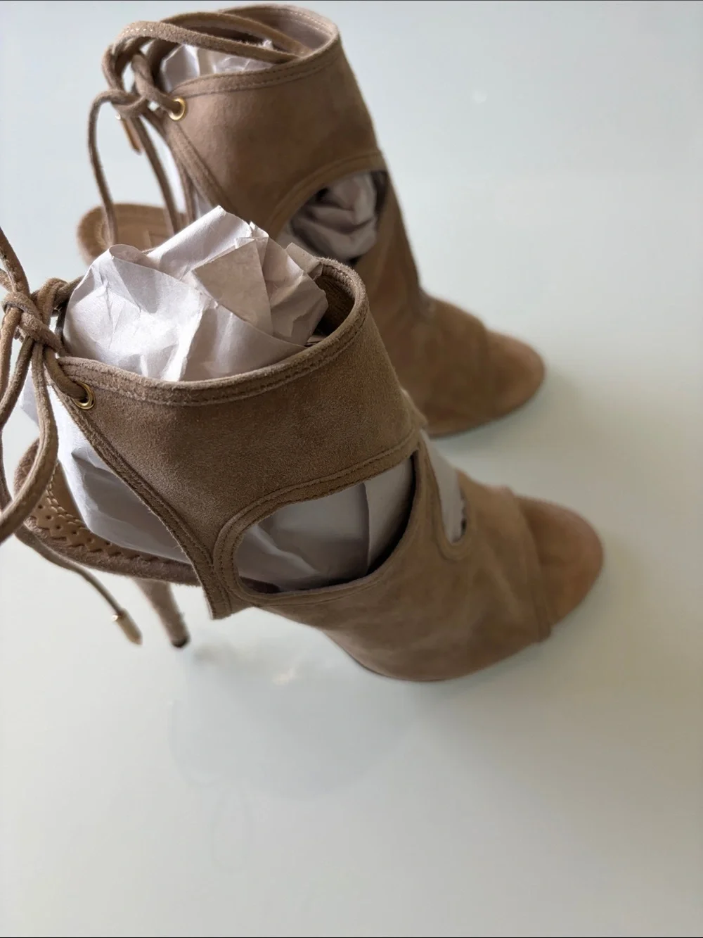 Aquazzura  Nude Sexy Thing Suede Peep Toe Bootie in soft nude suede. Sz 6